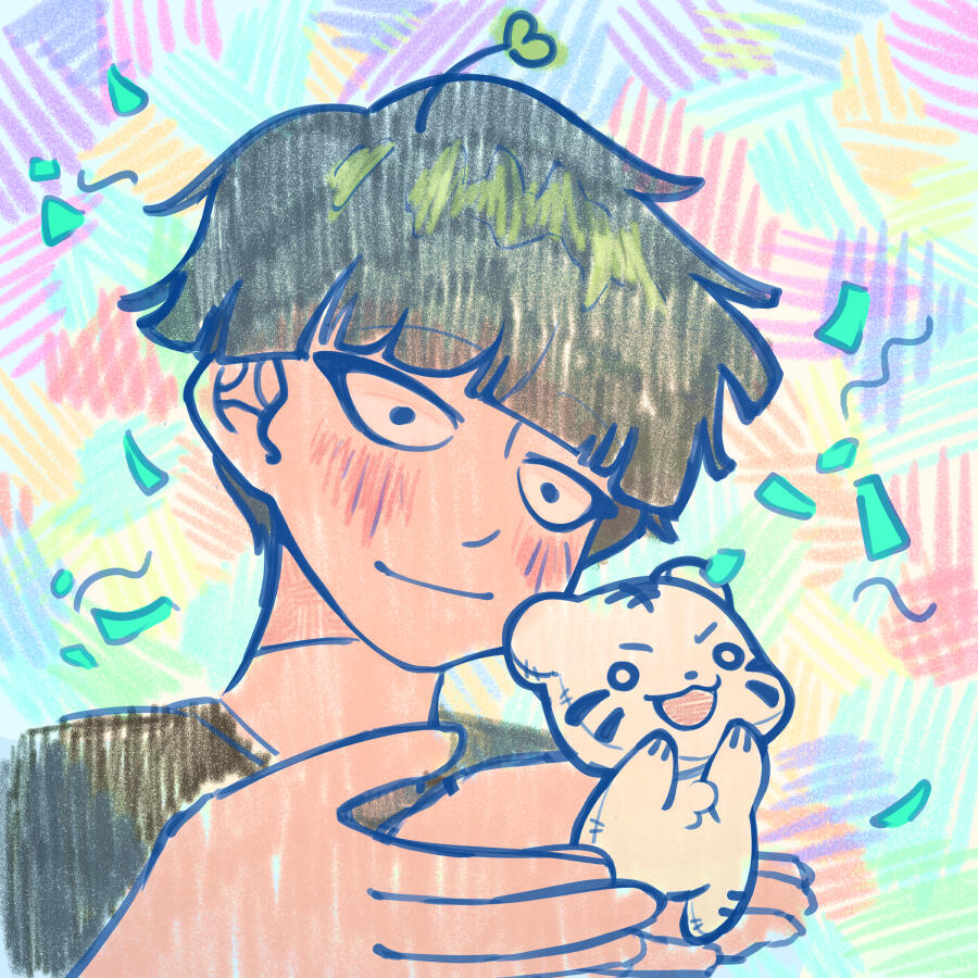 $30 sketch bust example: base $20 + plushie $10